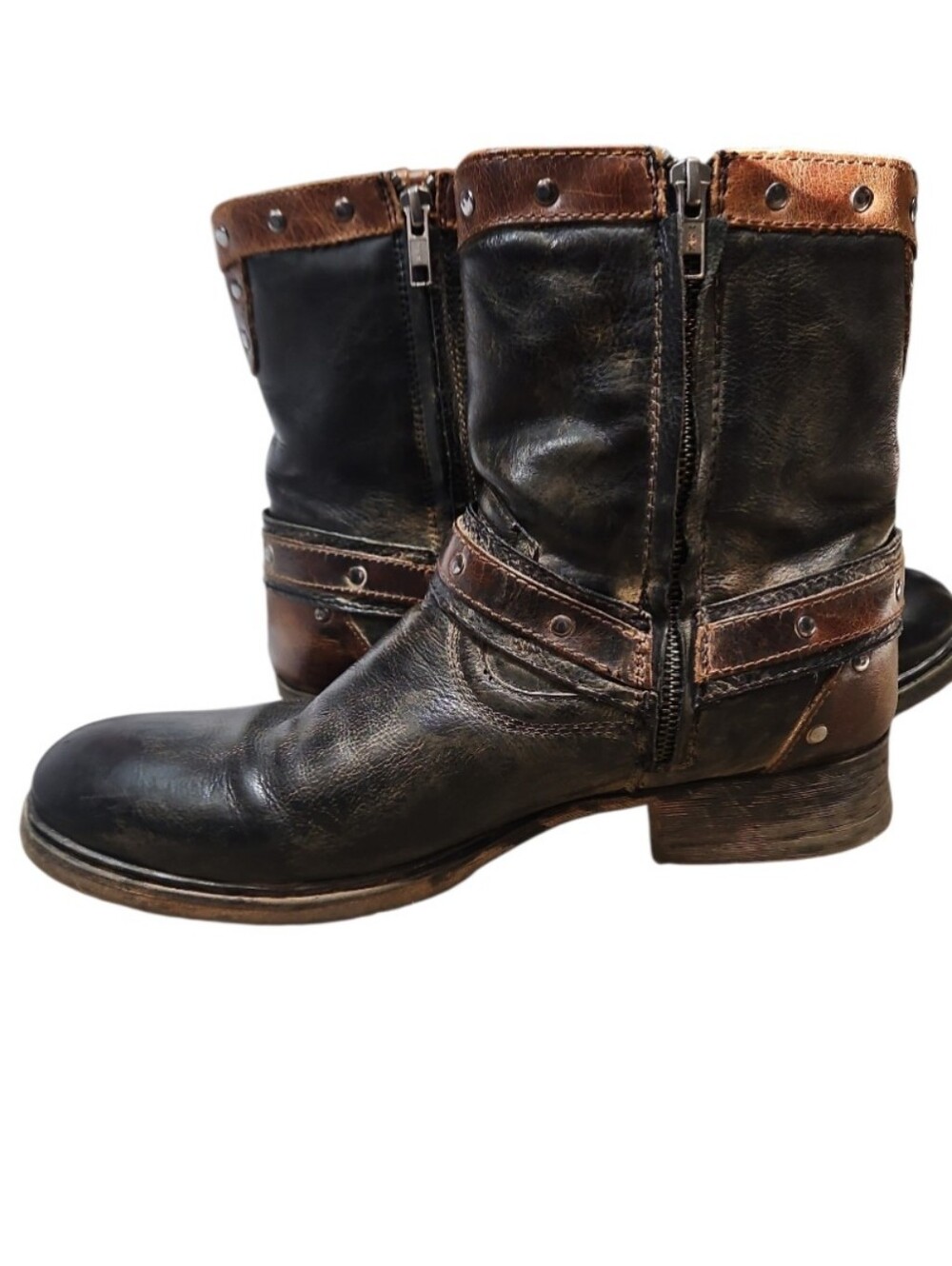 Bed Stu Montley Rubic Leather Ankle Distressed Harness Western Boots - Picture 3 of 10